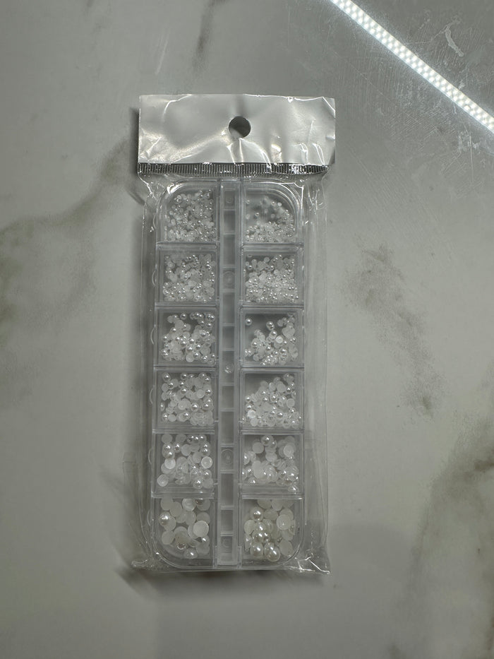 12 Grid Box of Pearl Charms for Nail Art