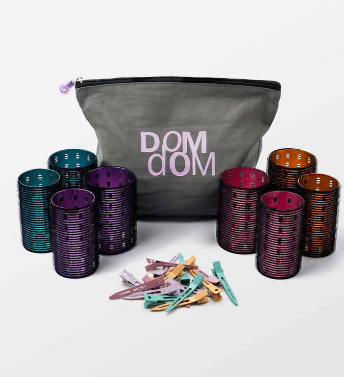 domdom velcro roller set metallic hair set clips rollers bag celebrity hairstylist