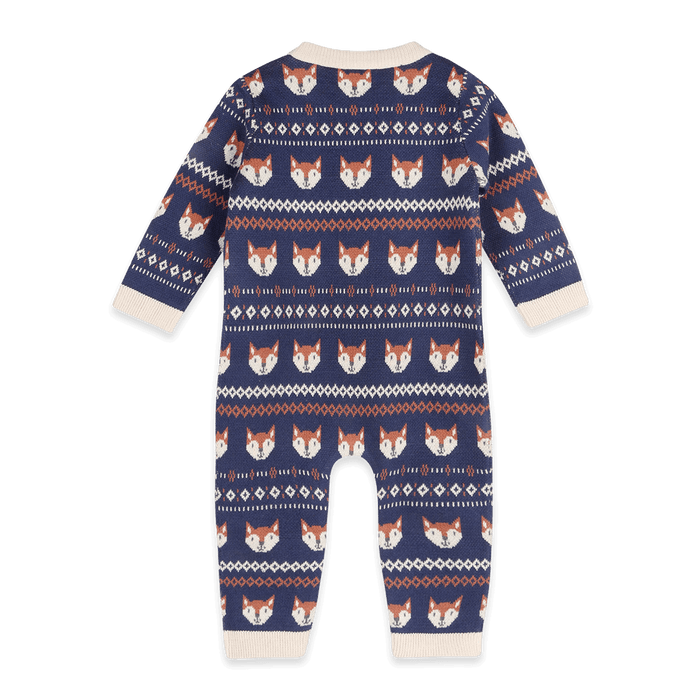 Organic Cotton Fox Baby Knit Jumpsuit, Back