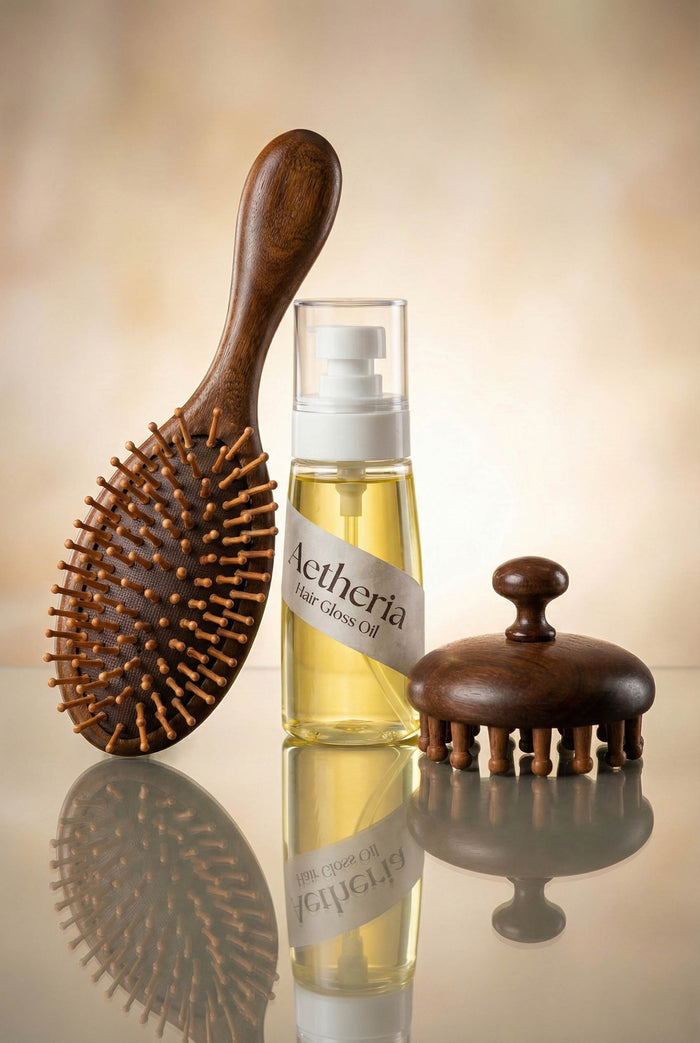 Hair Care Trio + Hair Gloss Oil, Hair Brush, Scalp Massager