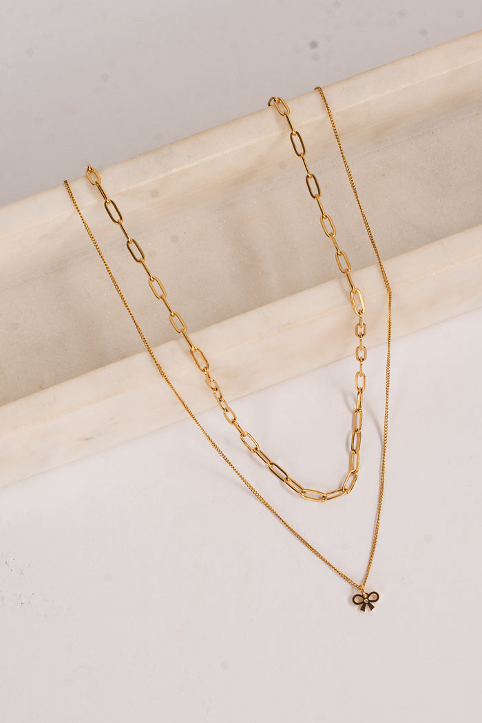 Jada Gold Layered Bow Charm Necklace
