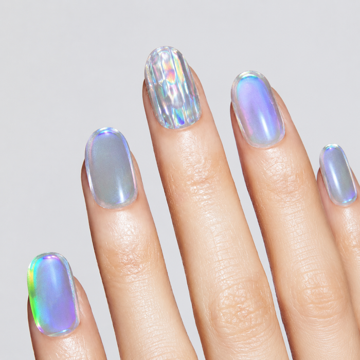 Mirror Gloss UV Gel Nail Stickers - White Glitter Chrome Mirror Nail Art Wraps