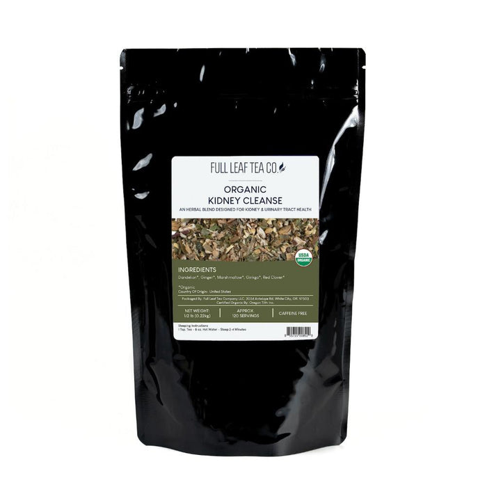 A 1/2 pound bag of Full Leaf Tea Company Organic Kidney Cleanse Loose Leaf Tea.