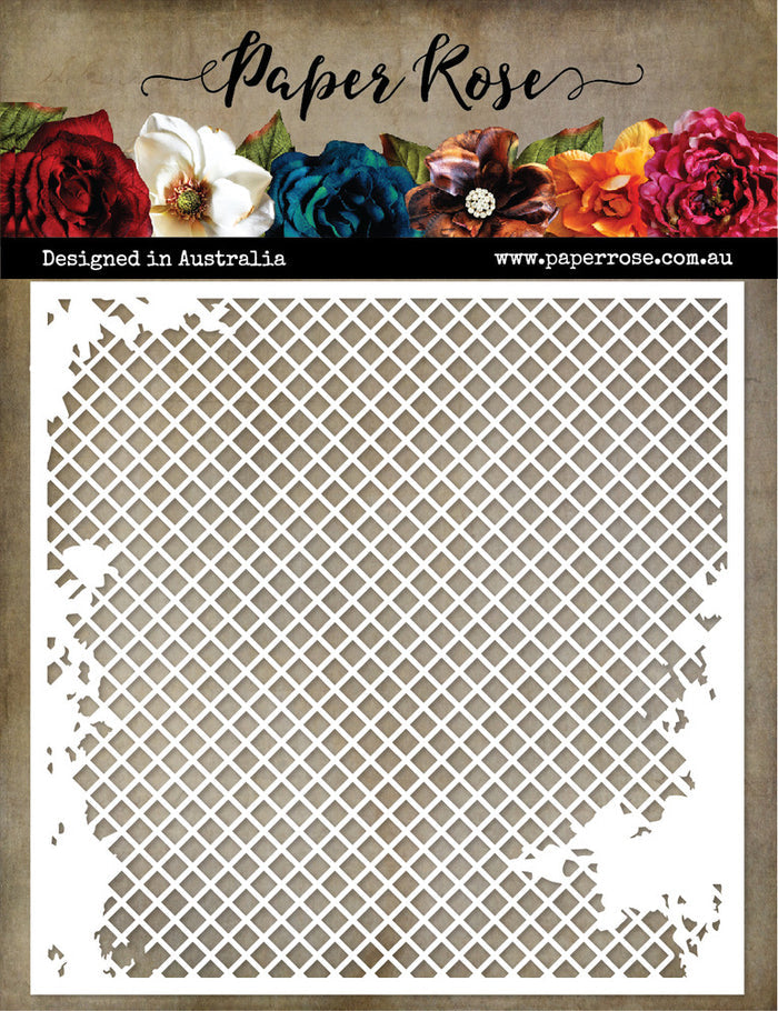 Paper Rose - Stencil - Distressed Mesh. Available at Embellish Away located in Bowmanville Ontario Canada.