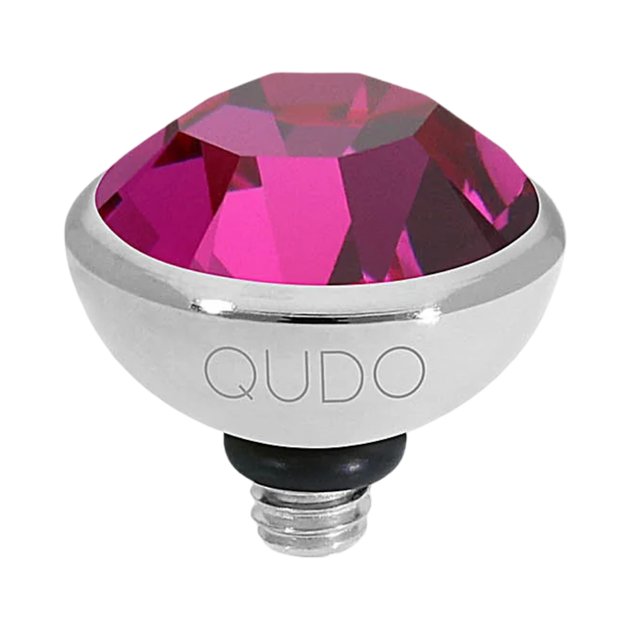 Light bulb with pink gem and 'QUDO' branding on a white background