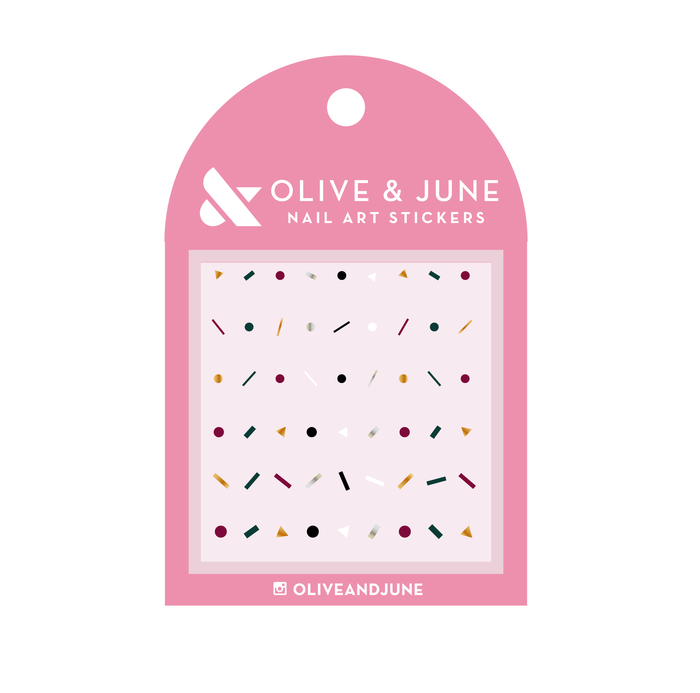 Olive and June SIMPLE AND SHINY nail art stickers in geometric shapes for easy at home manicures and gel polish designs