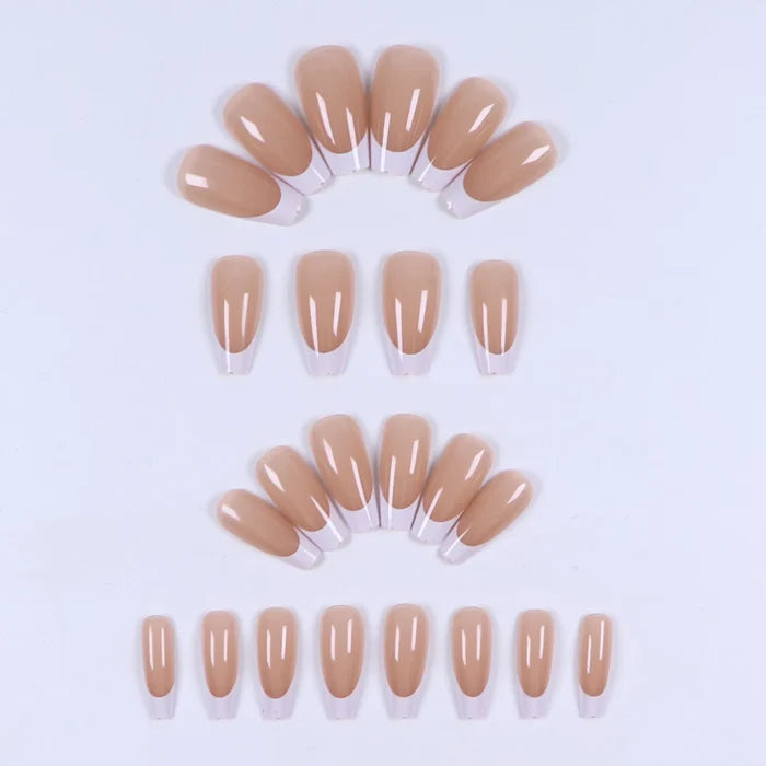 24PCS Short Medium Coffin Nail French Pink Fake Nail Reusable Women's Fake Nail Gifts For Women And Girls