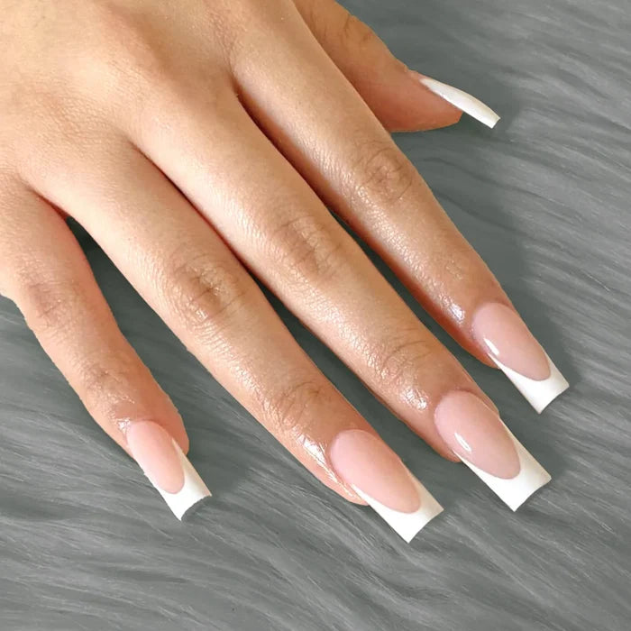 24PCS Short Medium Coffin Nail French Pink Fake Nail Reusable Women's Fake Nail Gifts For Women And Girls