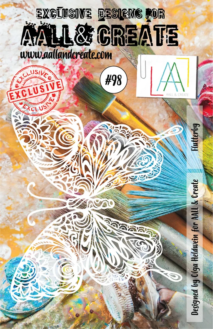 AALL and Create Stencil - 98 - Flutterby. Designed by Olga Heldwein. Size: 6"x9.25". Available at Embellish Away located in Bowmanville Ontario Canada.