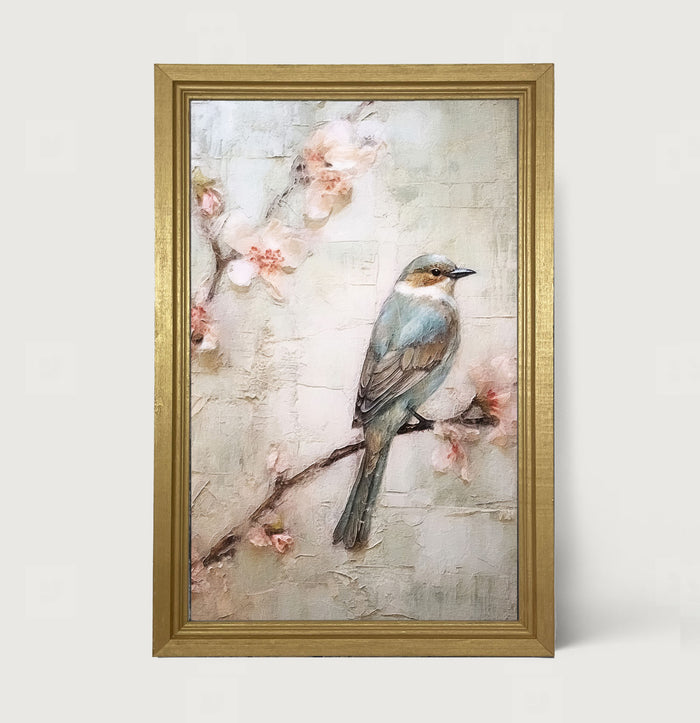 Blue bird on branch - Framed art