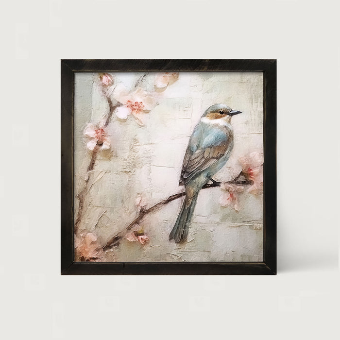 Blue bird on branch - Framed art