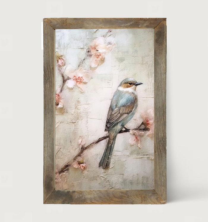 Blue bird on branch - Framed art