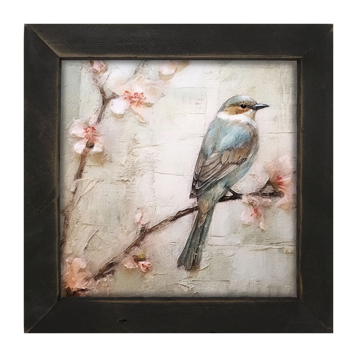 Blue bird on branch - Framed art
