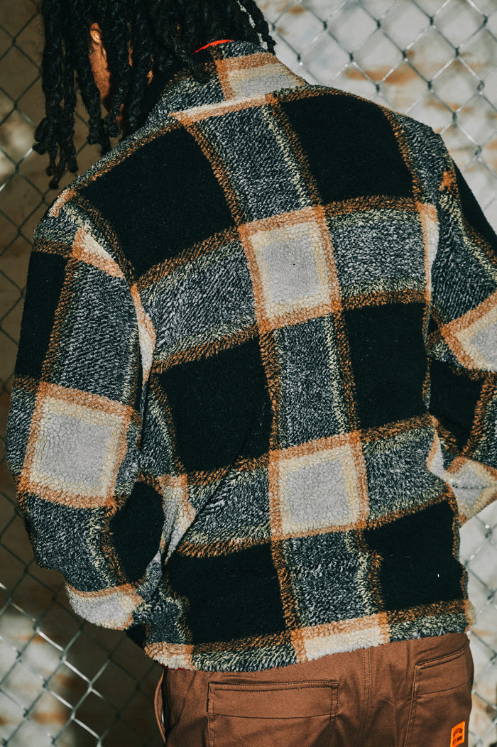 Men's Buffalo Plaid Sherpa Full Zip in the color Black/Cream - Men's Lifestyle image