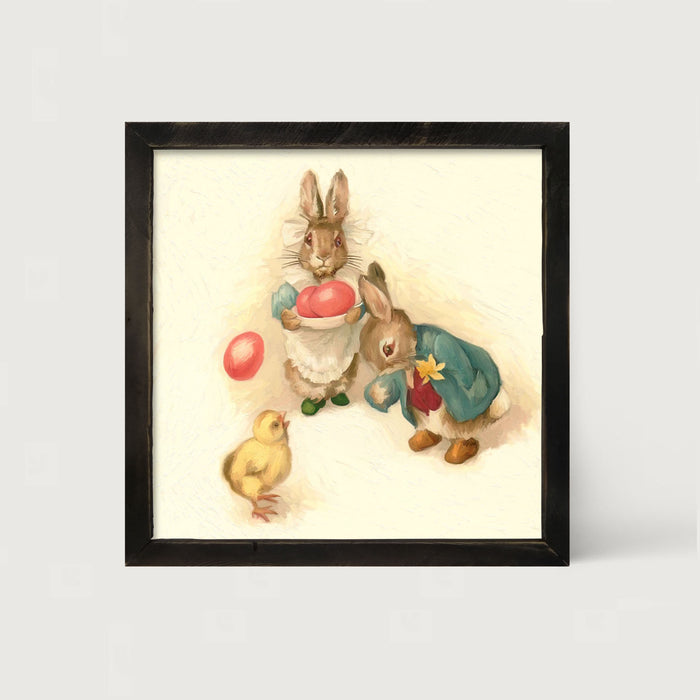 Bunnies with Easter Eggs - Framed art