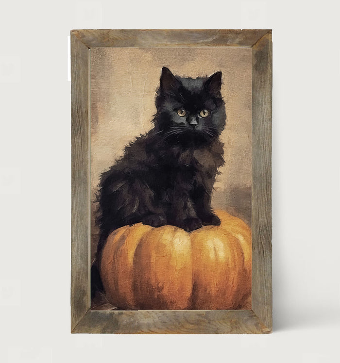 Cat on pumpkin - Framed art