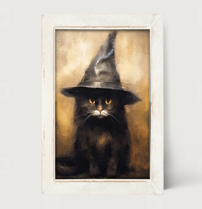 Cat with Witch hat - Framed art