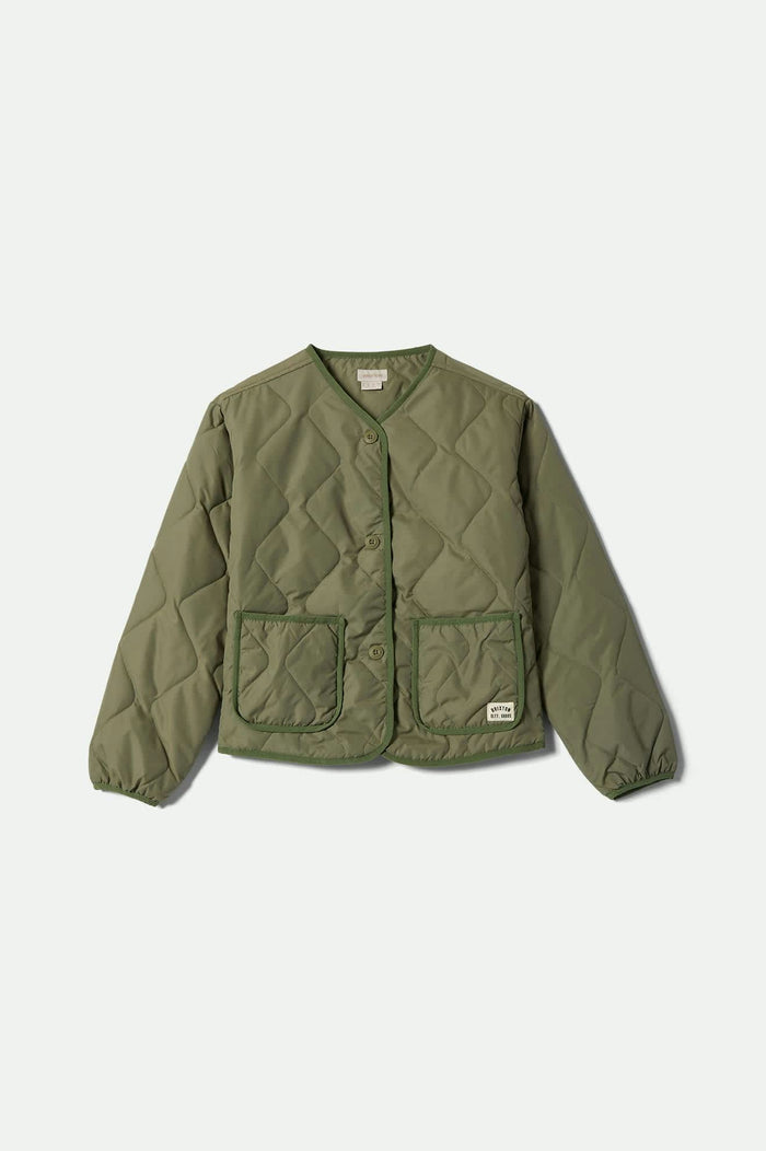 Women's Delilah Quilted Jacket in the color Olive Surplus - Front Product View