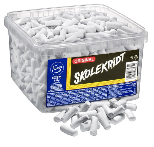 Fazer Skolekridt Filled Dragee Liquorice 1 Box of 2kg 6.3oz - Soposopo