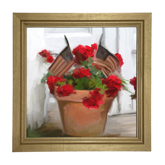 Geraniums with USA Flags - Framed art