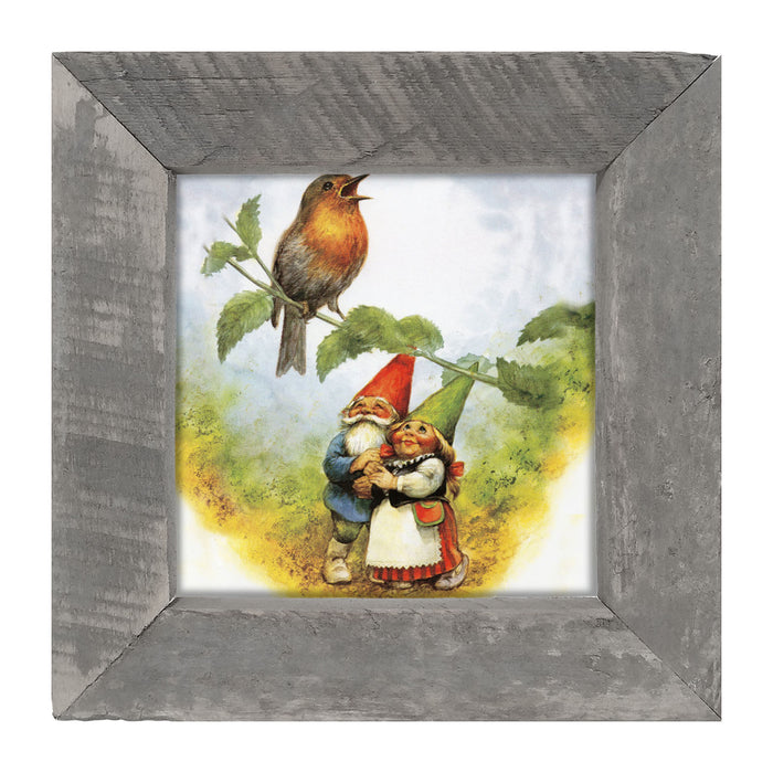 Gnomes Watching Bird - Framed art