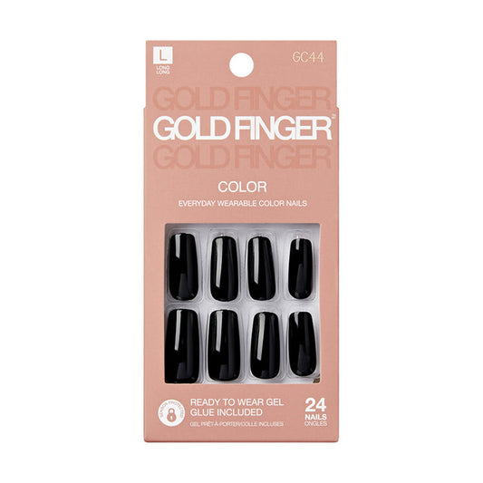 IVY BEAUTY by KISS Gold Finger solid color fake nails black glossy short press on nails in package