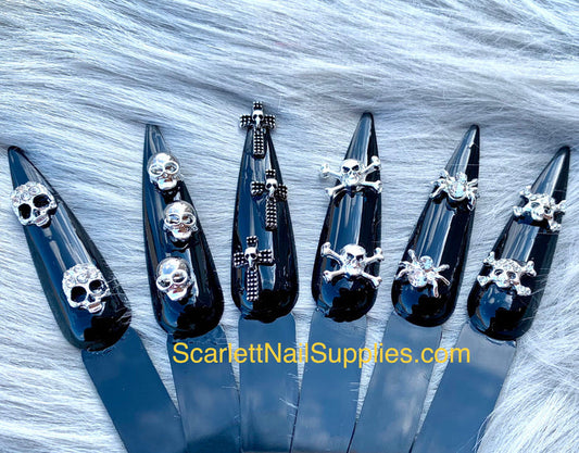 Halloween Spider and Skull Metal Nail Charm - 10pcs/ bag