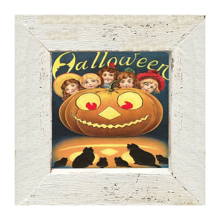Halloween with Kids, Cats and Pumpkins - Framed art