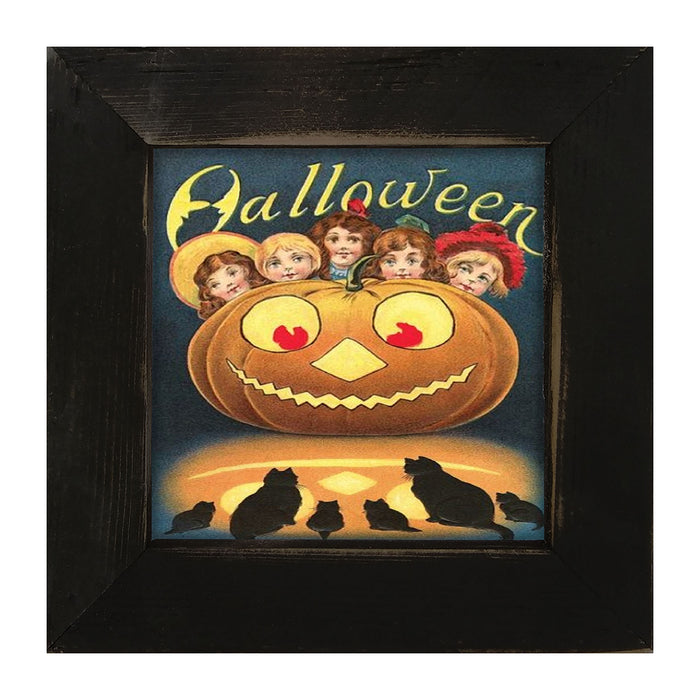 Halloween with Kids, Cats and Pumpkins - Framed art