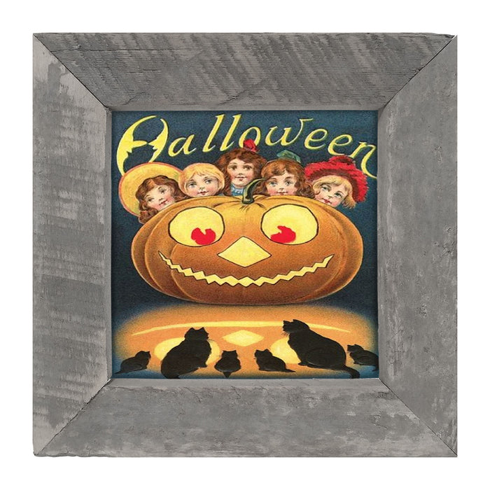 Halloween with Kids, Cats and Pumpkins - Framed art