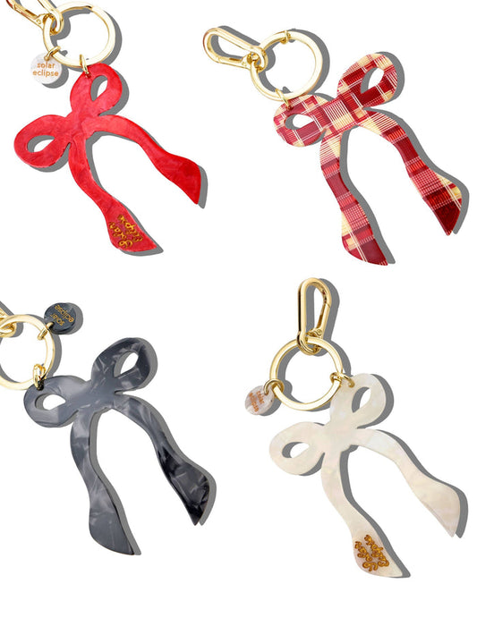 Hand-painted Coquette Bow Bag Charm + Keychain: Polka Dot