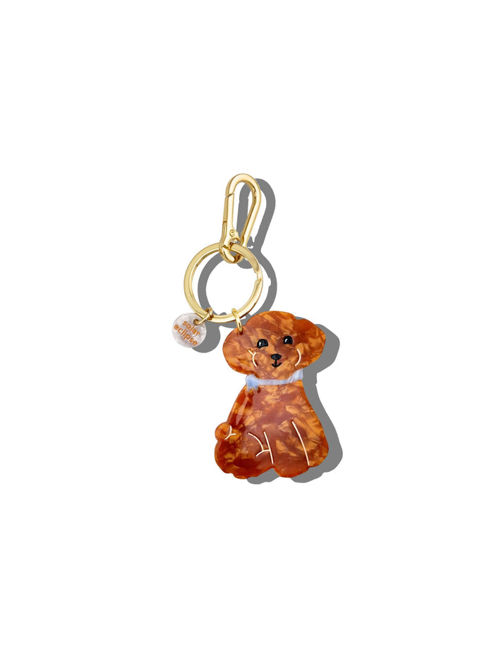 Hand-painted Doodle Puppy Bag Charm + Keychain: Brown
