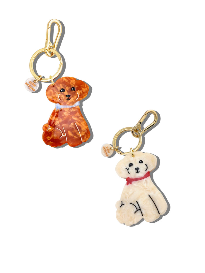 Hand-painted Doodle Puppy Bag Charm + Keychain: Brown