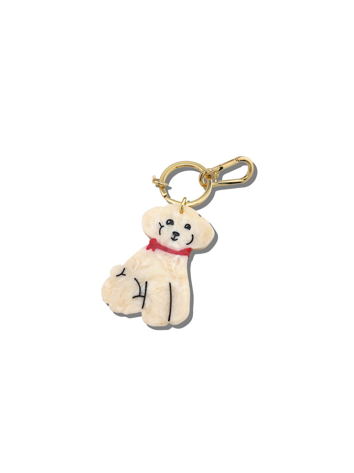 Hand-painted Doodle Puppy Bag Charm + Keychain: Brown
