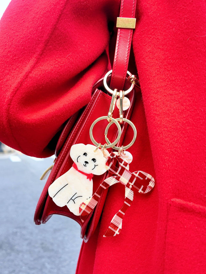 Hand-painted Doodle Puppy Bag Charm + Keychain: Brown