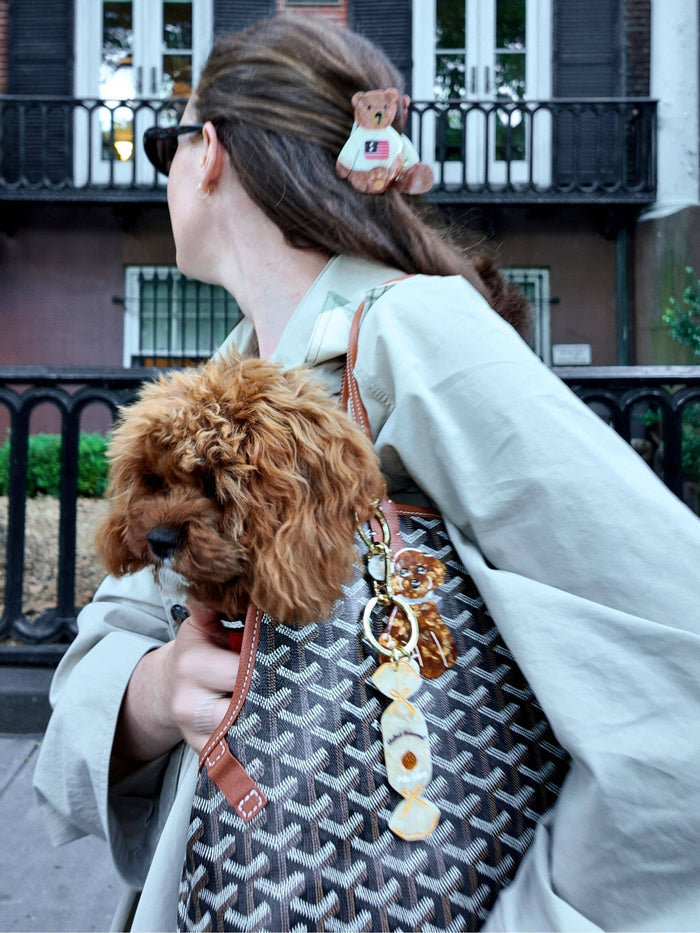 Hand-painted Doodle Puppy Bag Charm + Keychain: Brown