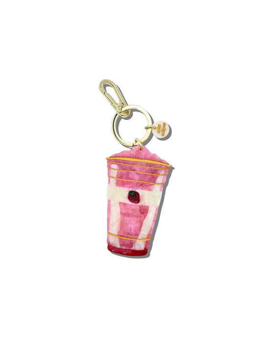Hand-painted Strawberry Smoothie Bag Charm + Keychain