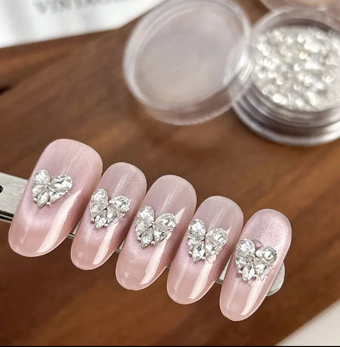 Heart and Butterfly Rhinestone Nail Design