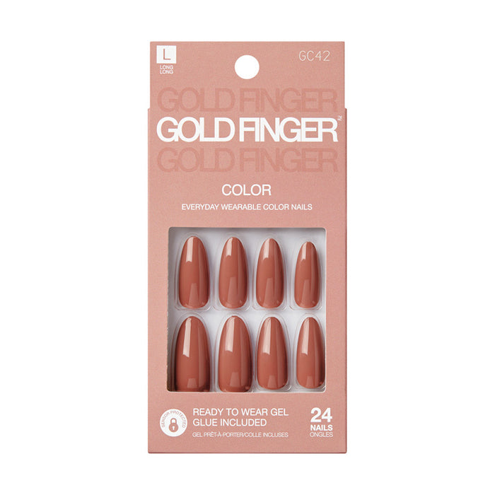 IVY BEAUTY by KISS gold finger solid color press on nails dusty rose almond 24 pack with gel glue