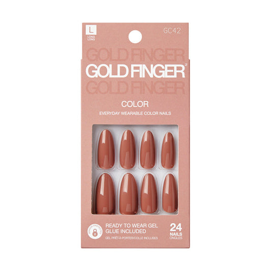 IVY BEAUTY by KISS gold finger solid color press on nails dusty rose almond 24 pack with gel glue