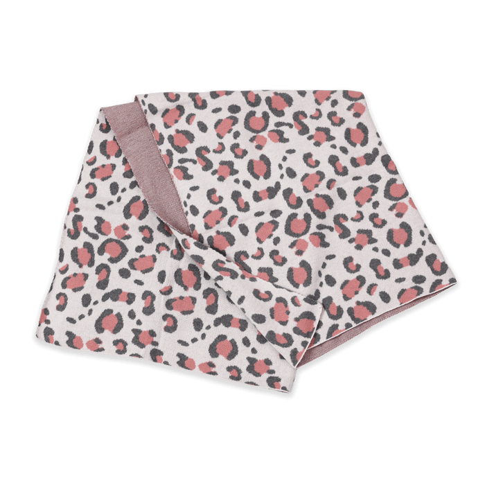 Pink Leopard - Jacquard Sweater Knit Baby Blanket (Organic Cotton)