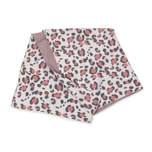 Pink Leopard - Jacquard Sweater Knit Baby Blanket (Organic Cotton)