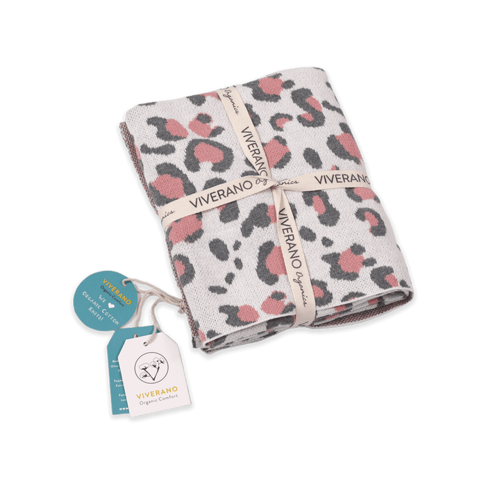 Pink Leopard - Jacquard Sweater Knit Baby Blanket (Organic Cotton) by Viverano