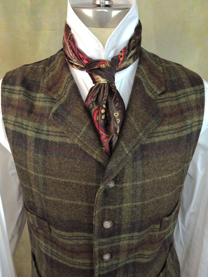 Men's Notch Vest - Brown, Rust and Taupe Plaid Flannel