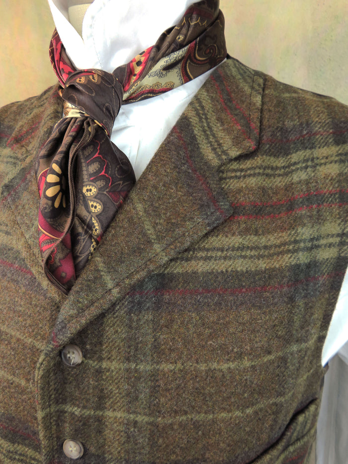 Men's Notch Vest - Brown, Rust and Taupe Plaid Flannel