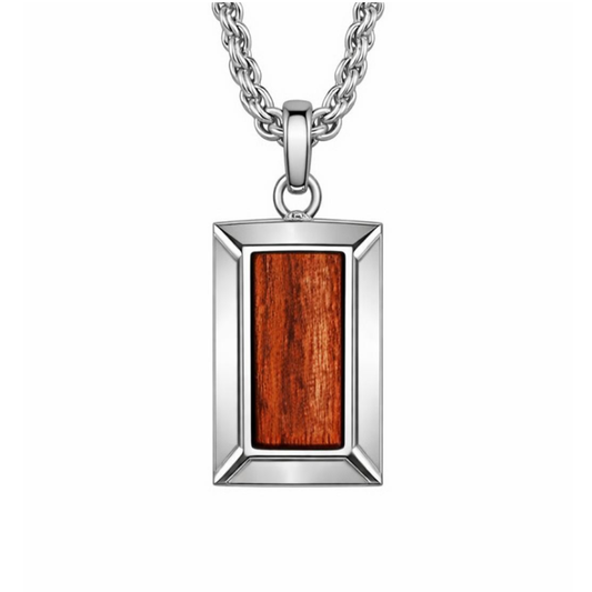 Men’s Stainless Steel Pendant with Bubinga Wood Inlay