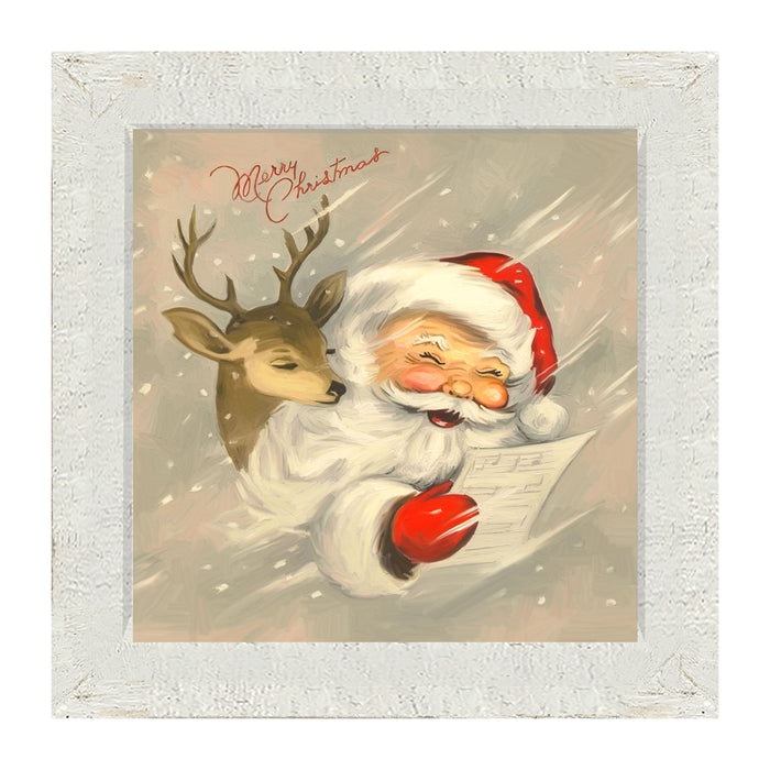 Merry Christmas Santa with reindeer - Framed art