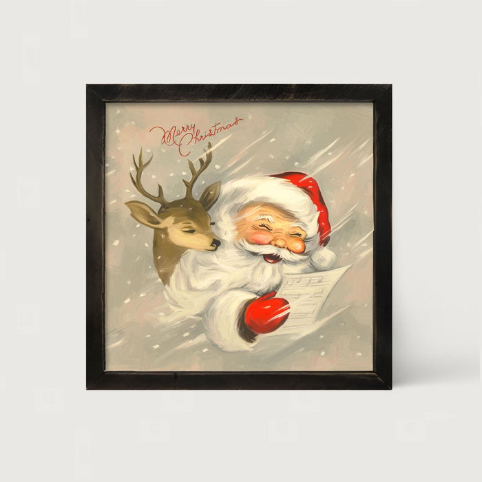 Merry Christmas Santa with reindeer - Framed art