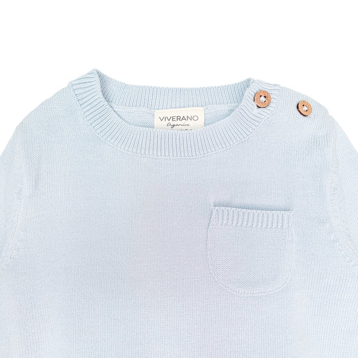 Milan Knit Baby Side Button Pullover (Organic Cotton) - Sky Blue Detail