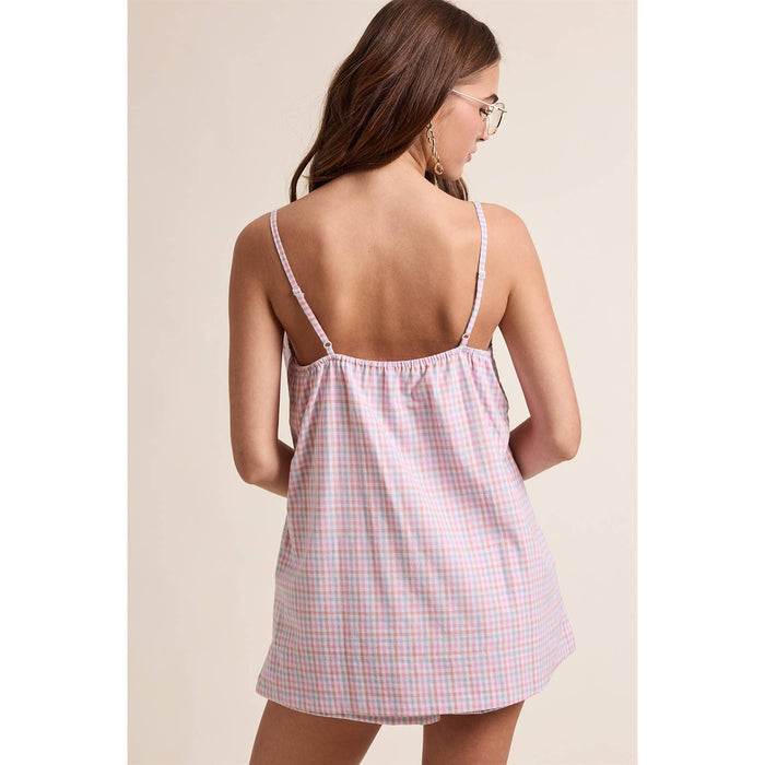 MULTICOLOR PLAID CAMI TOP AND SHORTS SET / PINK/SKY